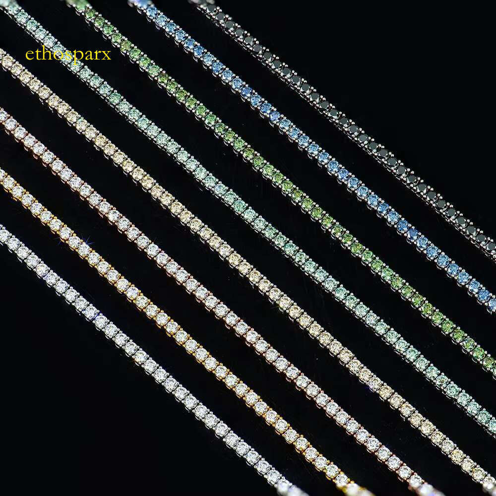 French stick frozen pure sier black blue green Cuban Vvs moissanite tennis chain necklace