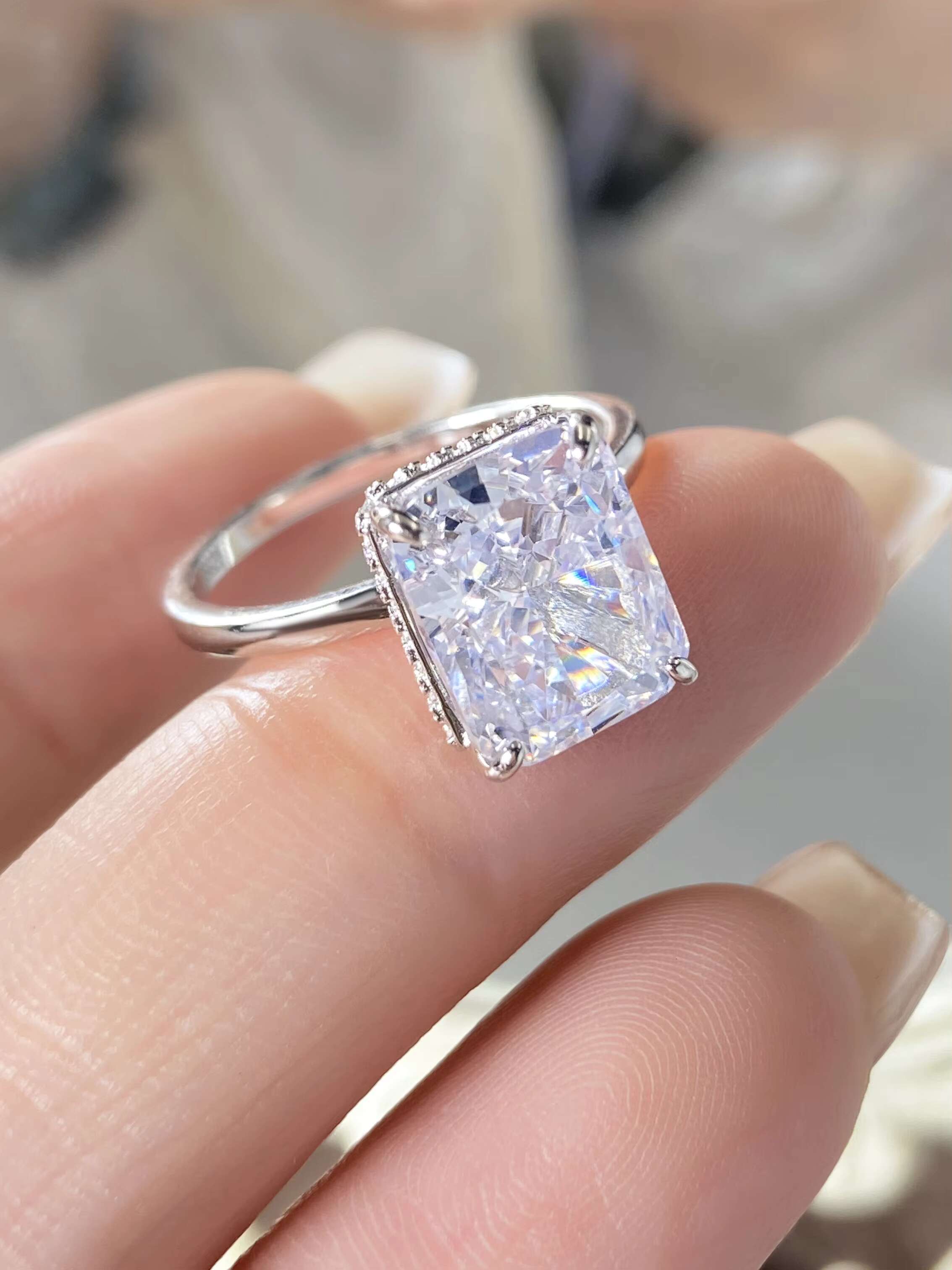 Foxi Prong Set Fine Rings Geometric Zircon 925 Sterling Silver Womens Ring 18K Ring Jewelry Set