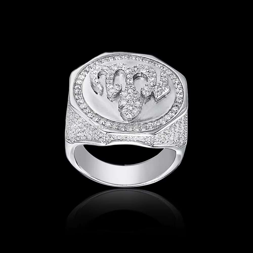 Custom-Made 18K Solid Gold Iced Out Bling Moissanite Diamond Hip Hop Cuban Pinky Champion Ring for Men
