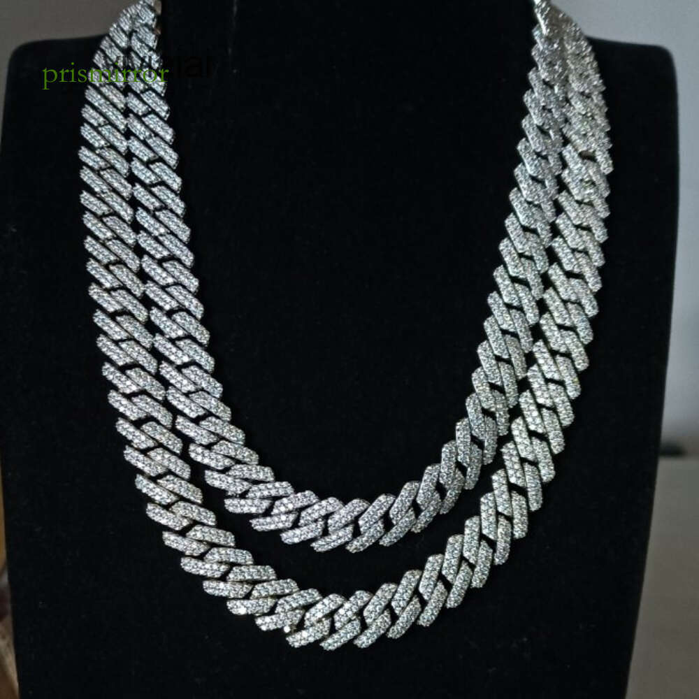 Customized 11mm 2 rows Sterling Sier S Hiphop moissanite sier cuban link chain