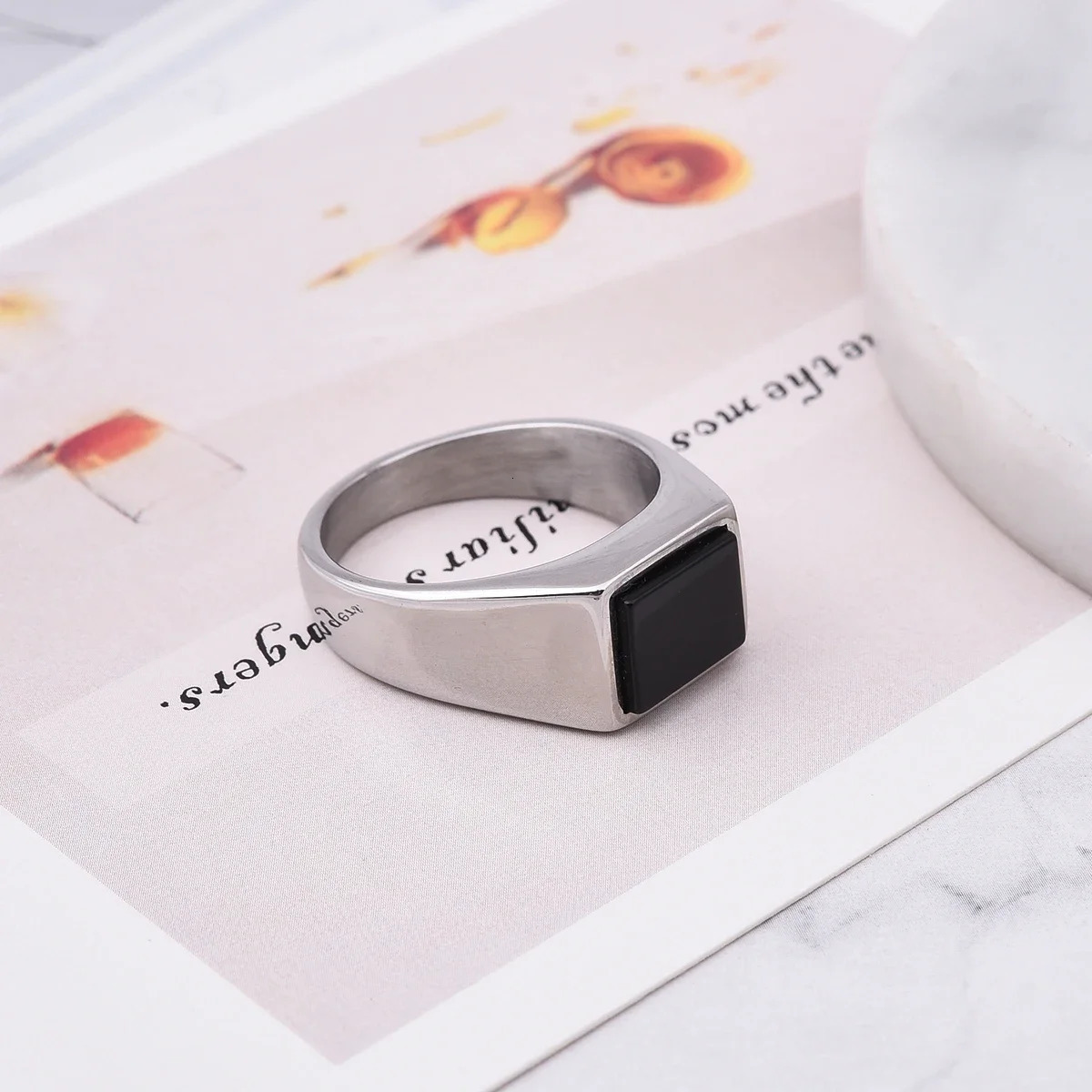 R3363 Mens/Women High Quality 316L Stainless Steel Onyx Party Rings Fashion Trend Jewelry 250701
