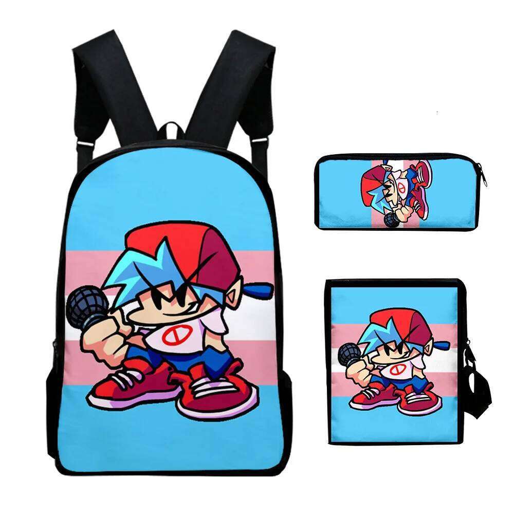 Novelty Friday Night Funkin 3D Print 3pcs/Set School Bags Laptop Daypack Backpack Inclined shoulder bag Pencil Case