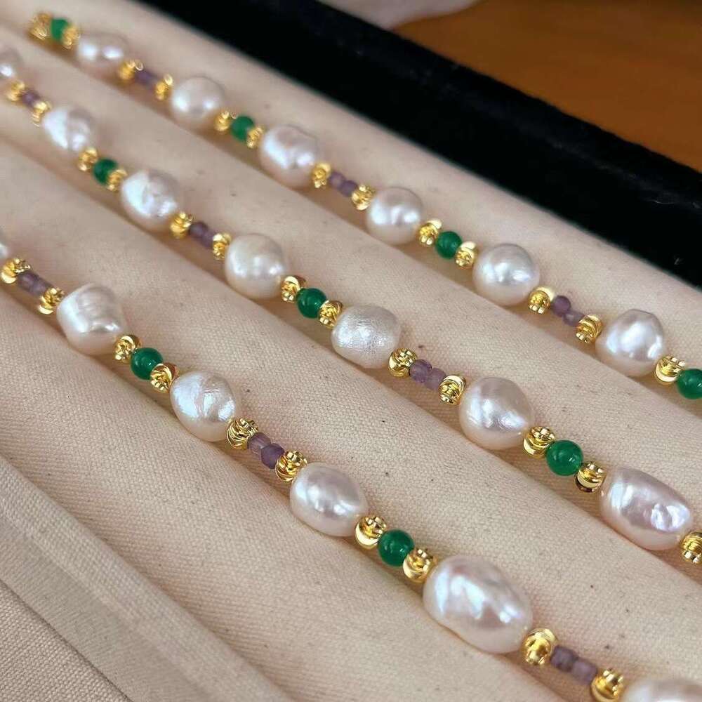 DHCollections Oriental Vintage Freshwater Pearl & Jade Crystal Beaded Necklace for Women & Girls