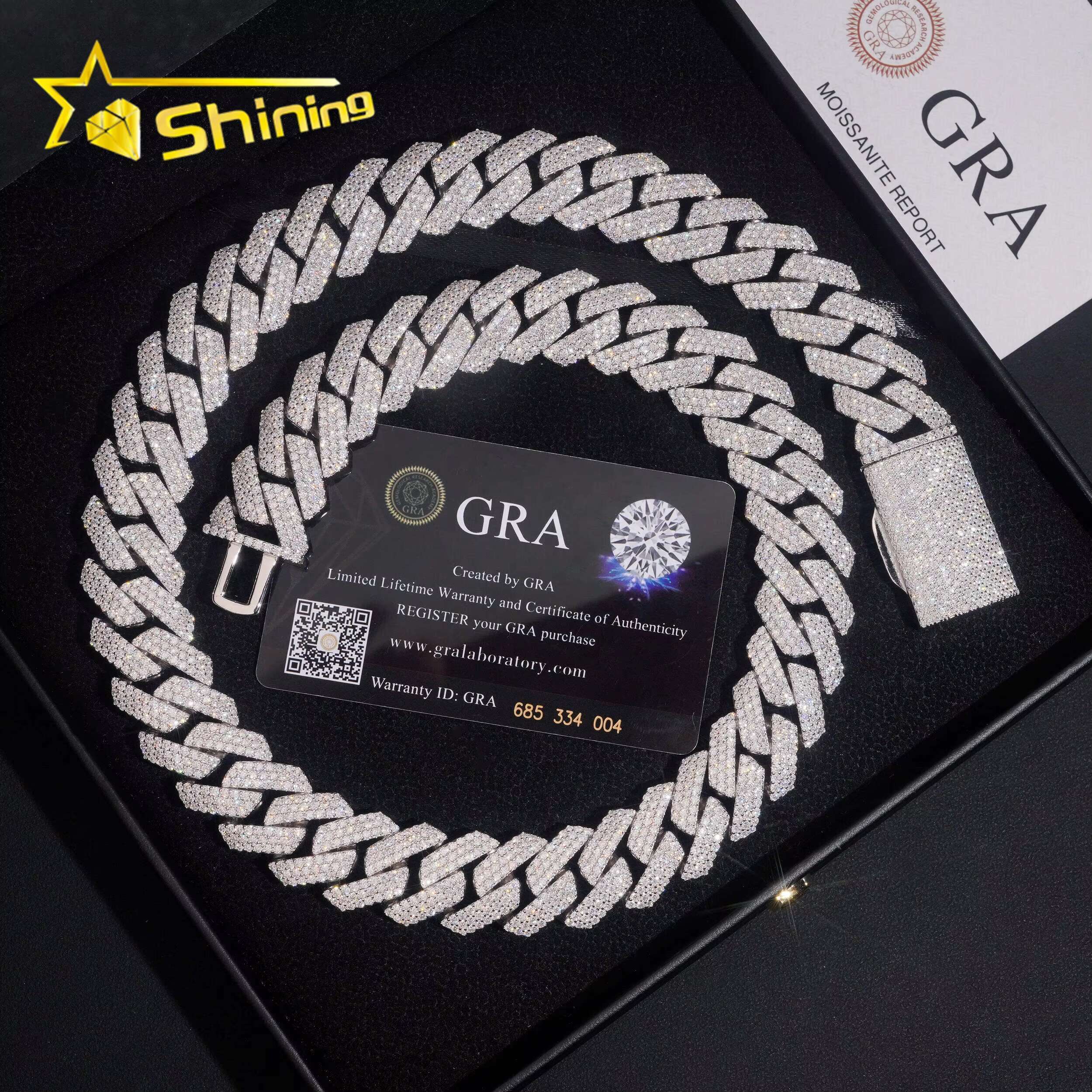 High-end Hip Hop Solid Heavy 20mm Width 3 Rows 925 Silver Iced Out Moissanite Diamond Cuban Link Chain