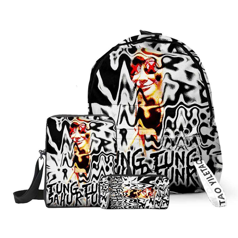 Fashion Novelty tungtungtung 3D Printed 3pcs/Set School Bags Keychains Oxford Small Backpack Inclined shoulder bag Pencil Case