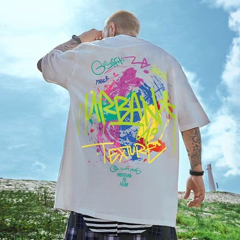 American Style Loose Fit T-shirt For Plus Size Men Short Sleeve 150kg Designer T Shirt Five-quarter Sleeve Pure Cotton Large Size Men's Summer Cl