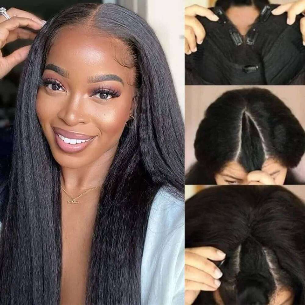 Kinky Straight 200% Density No Leave Out Wigs Upgrade U Part Wig Clip V Shape Human Hair