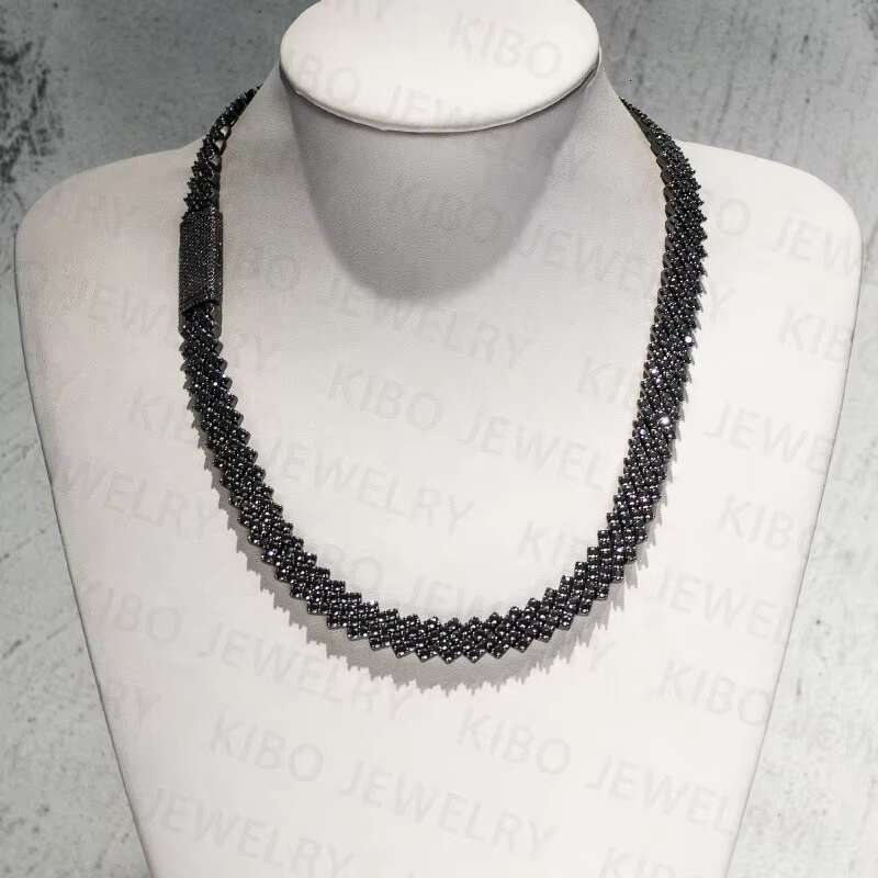 Fine Jewelry Necklaces Custom VVS Moissanite Cuban Chain 12mm Iced Out 925 Silver Black Moissanite Cuban Link Chain for Men