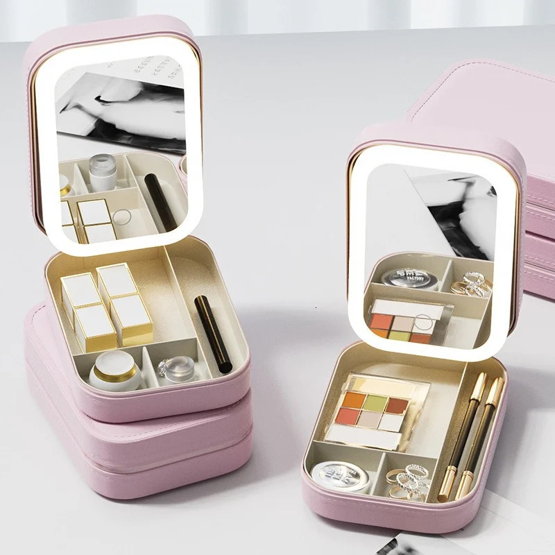 Smart LED Cosmetic Case With Mirror Travel Makeup Bag Small cute Female Beautician Skincare Product Makeup Case For Women 250729