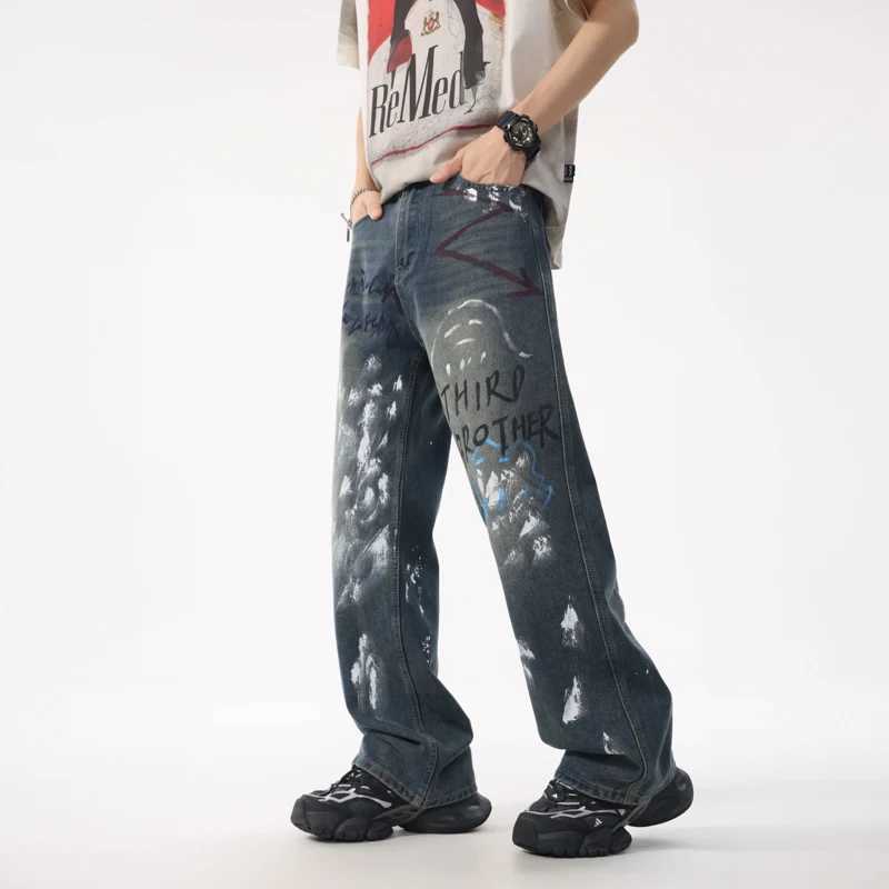 XL8878 American hipster jeans loose graffiti straight trousers high street retro washed trend casual versatile W250701 W250701