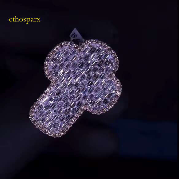 Popular VVS silica Hiphop ice cold men's magic stick cutting silver cross ring