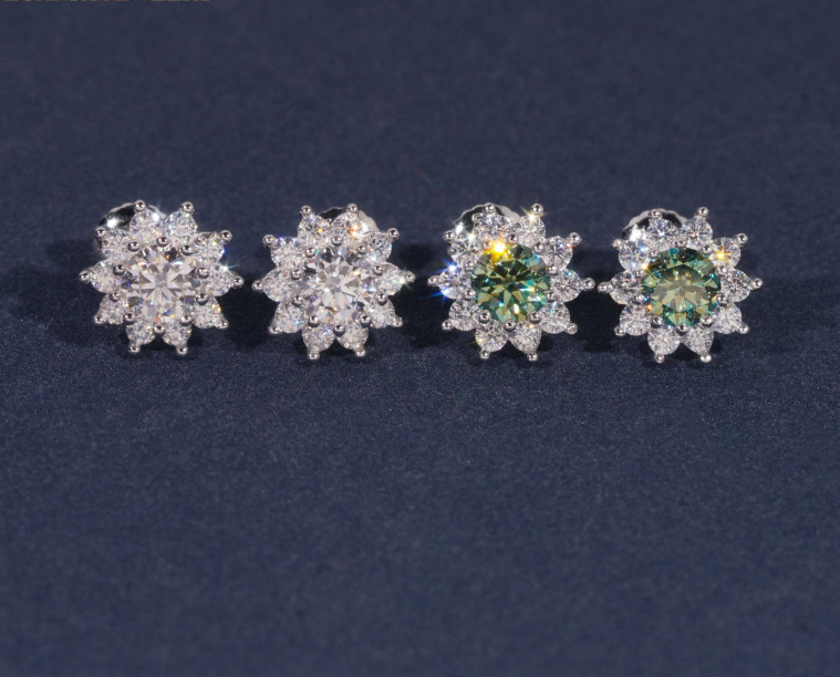 Hot Sale Popular High Quality 925 Silver Hip Hop Green VVS 5MM Moissanite Stud Earrings