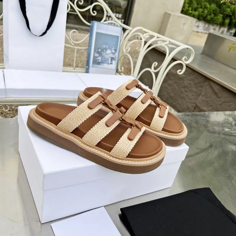 Designer sandals Weaving slides Ladies' fashionable luxury leather slippers Luxury Sliders Flat Shoes Summer Beach Bathroom Comfortable Sandals 101a