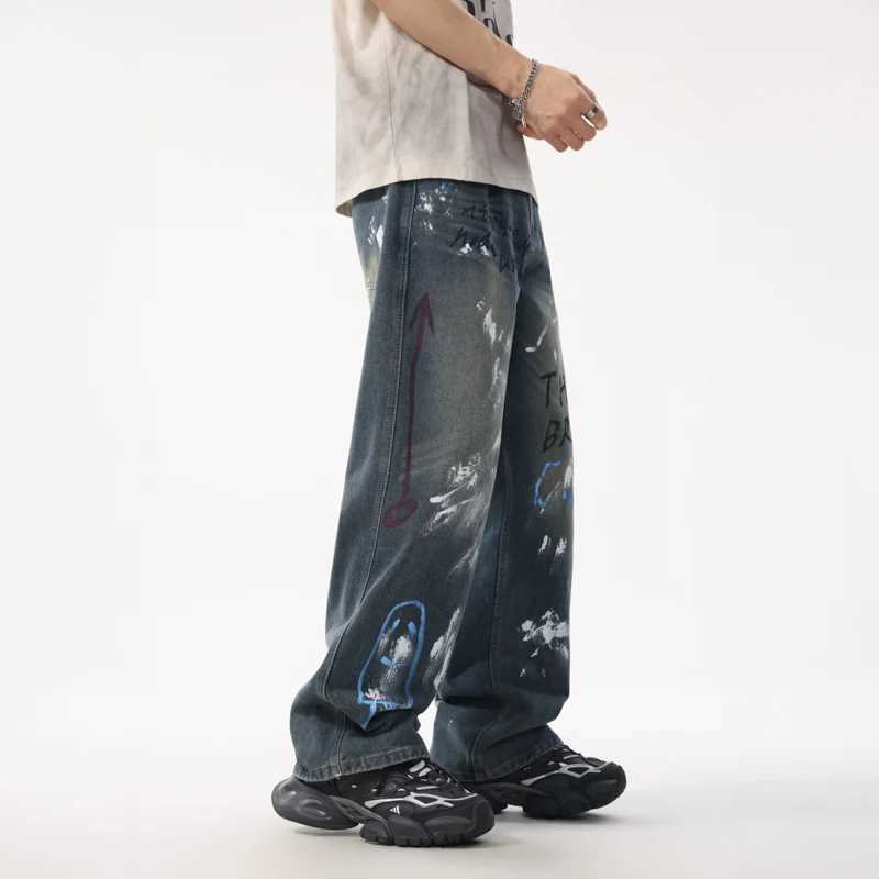 XL8878 American hipster jeans loose graffiti straight trousers high street retro washed trend casual versatile W250701 W250701