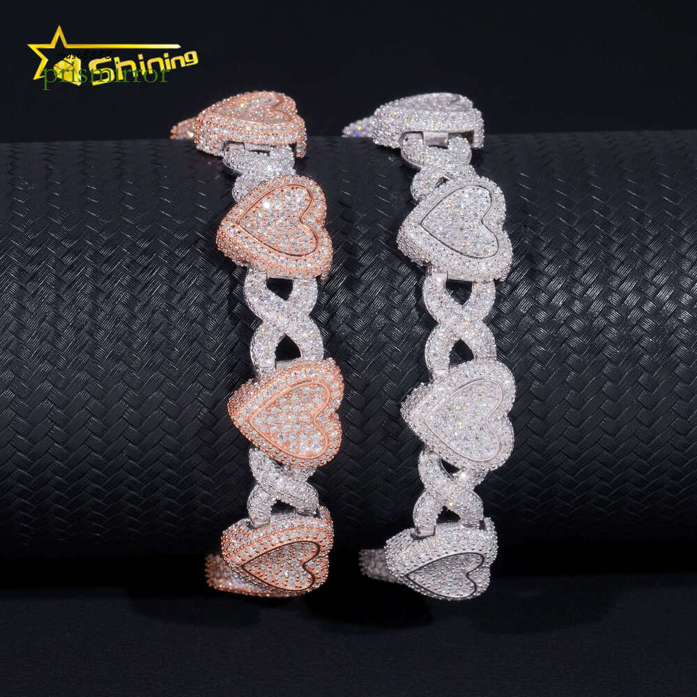 Heart Mixed Infinity Shape Bracelet VVS Moissanite Sterling Sier Ice Out Dia Mossanite Cuban Link Chain