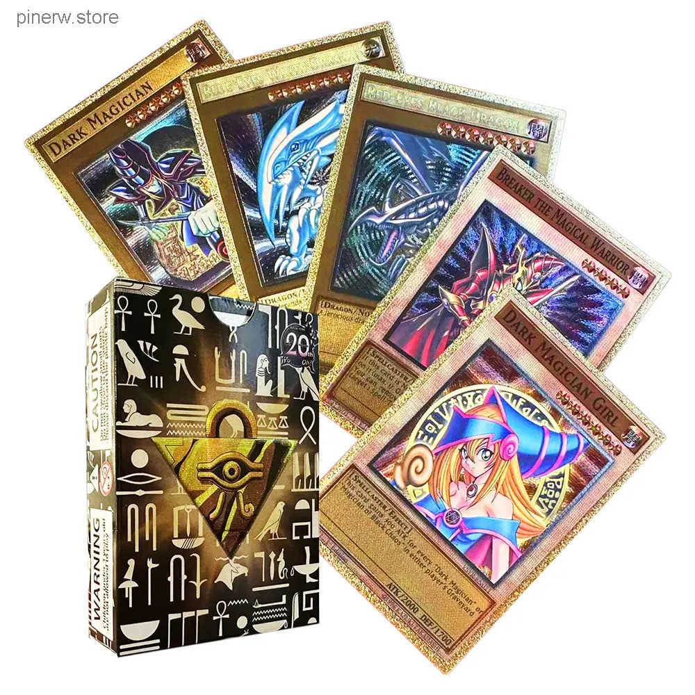 55pcs Golden Foil Plastic Yu Gi Oh Cards in English Blue Eyes Exodia Obelisk Slifer Ra Yugioh Classic Proxy Card for kids L250630