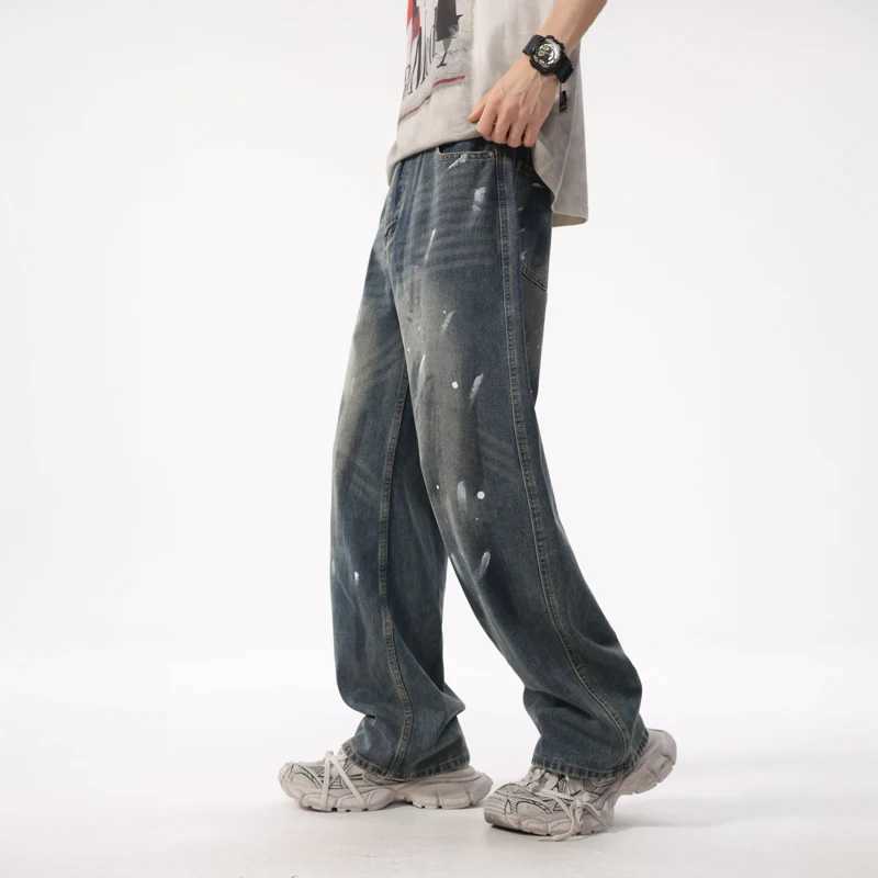 XL8879High quality summer hipster jeans loose graffiti straight leg trousers high street retro washed nostalgia draggingtrousers W250701 W250701