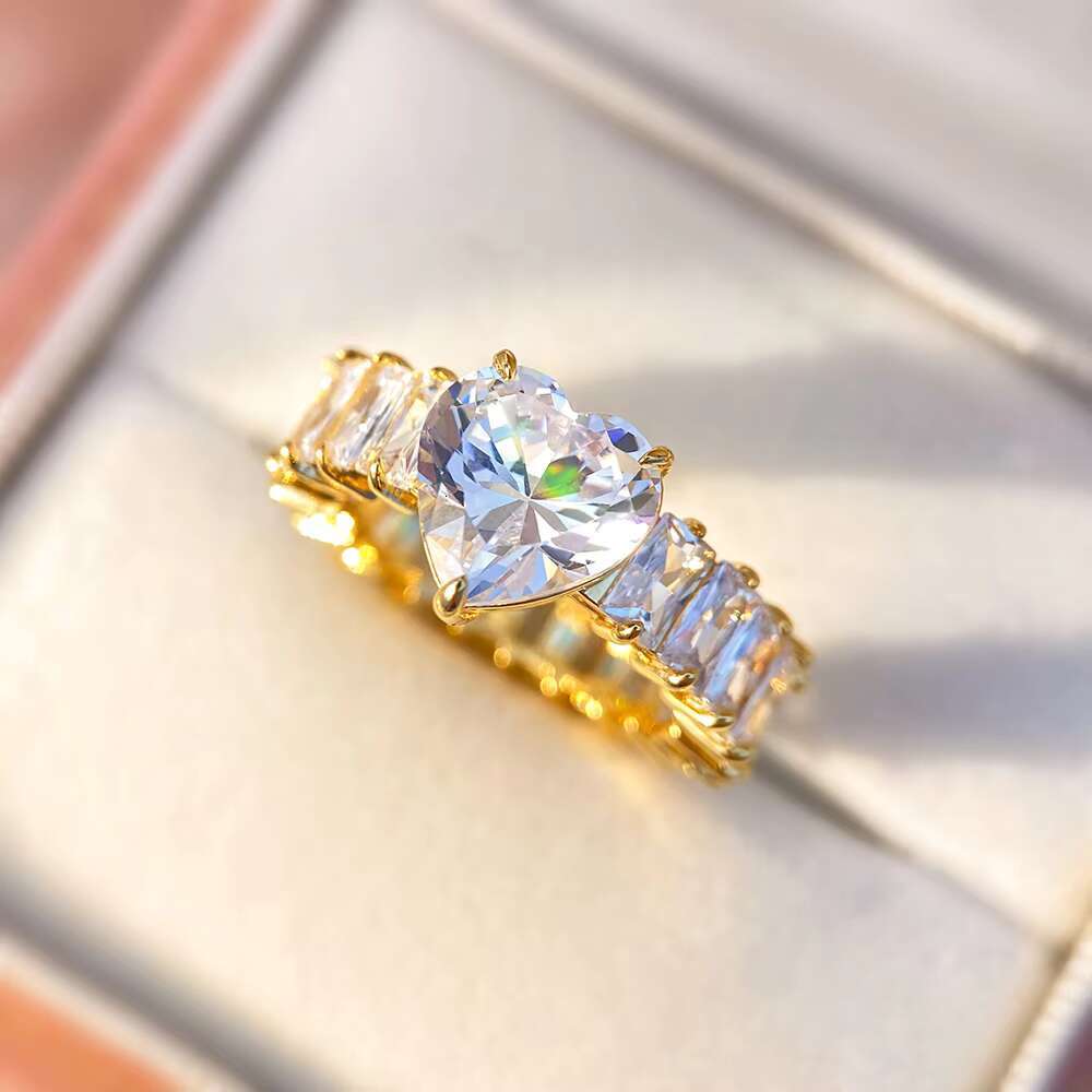 Best Sale Jewelry 925 Sterling Silver Ring Hot Selling Vintage Big Heart Zircon Engagement Rhodium 14K Gold Plated Wedding Bands