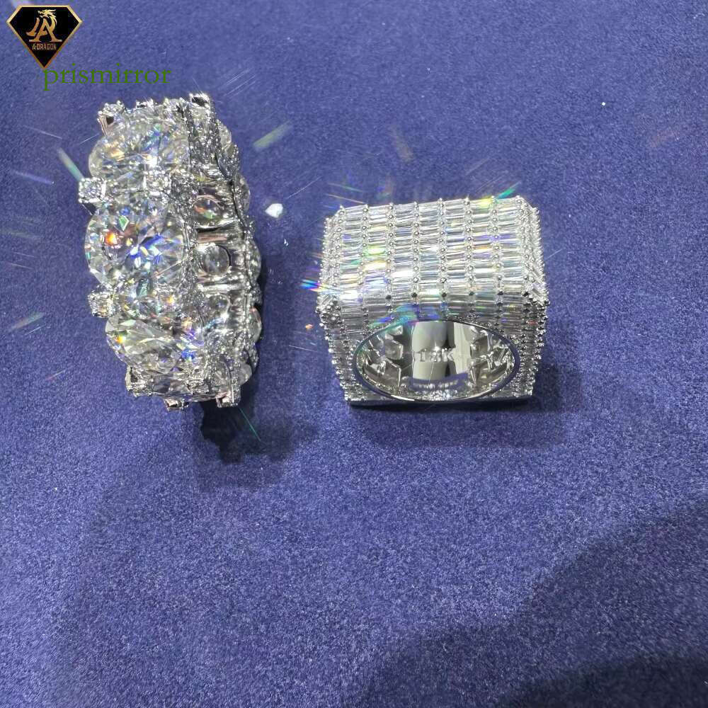 Fashionable hip-hop silver gold-plated ring, equipped with VVS ice out silica men's and women's GRA certificates