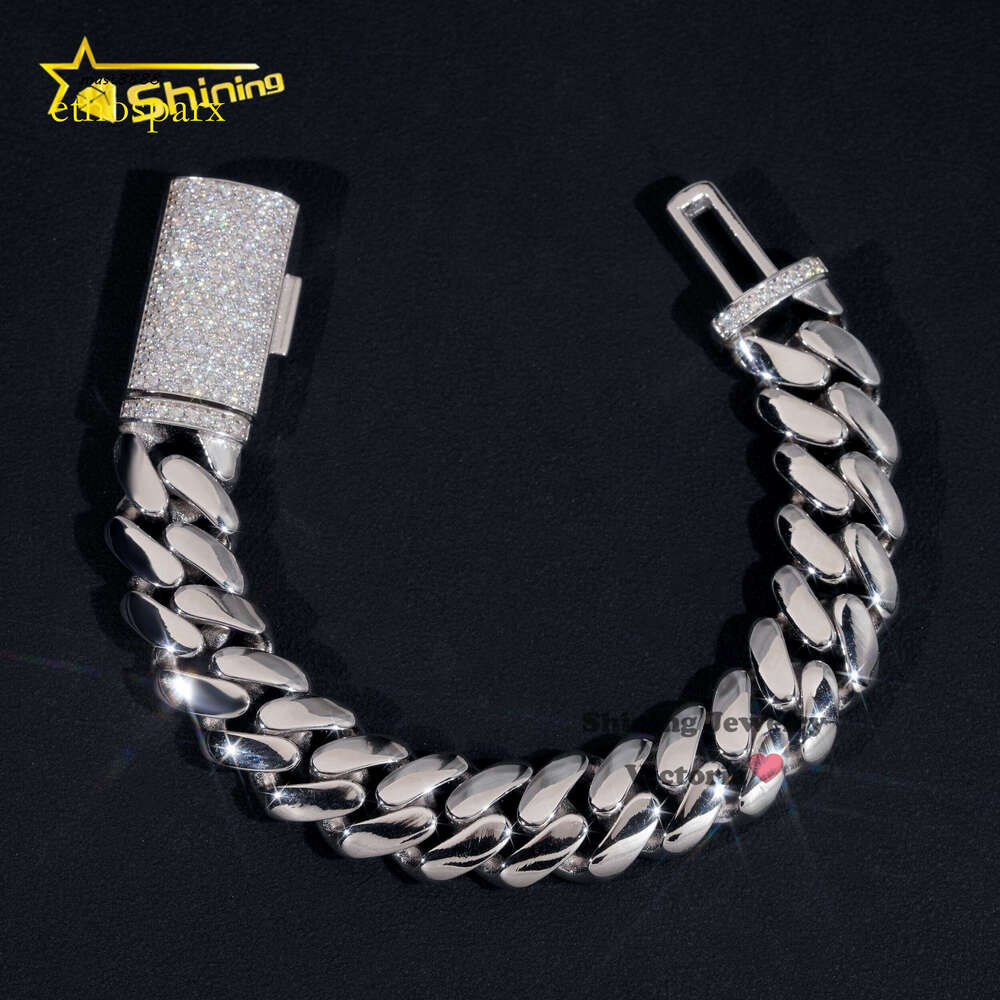 Iced Out Custom Rapper Style Hip Hop Jewelry 12MM Moissanite Lock Hand Made Tight Plain Cuban Link Bracelet