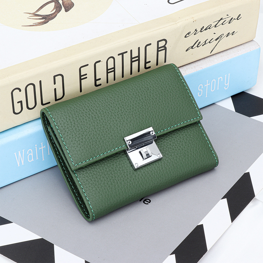 Genuine Top Layer Luxury Wallet Cowhide Short Wallet for Women New Fashion Hardware Designer Wallet off Multi-Functional Genuine Leather Short Wallet