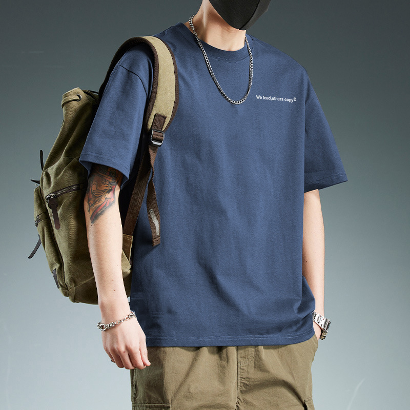 Heavyweight Short Sleeve T-shirt For Men, Summer New American Style Pure Cotton Trendy Designer T Shirt Base White Loose Half Sleeve Tee
