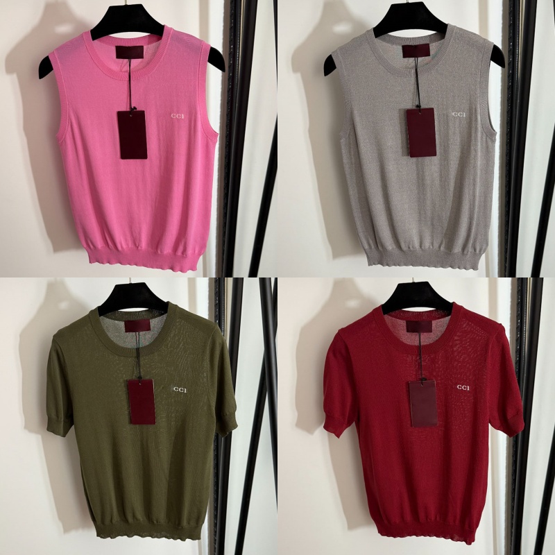 Womens Knitted Vest Luxury Designer Round Neck Casual Knit T Shirts Solid Color Minimalist Knitwear