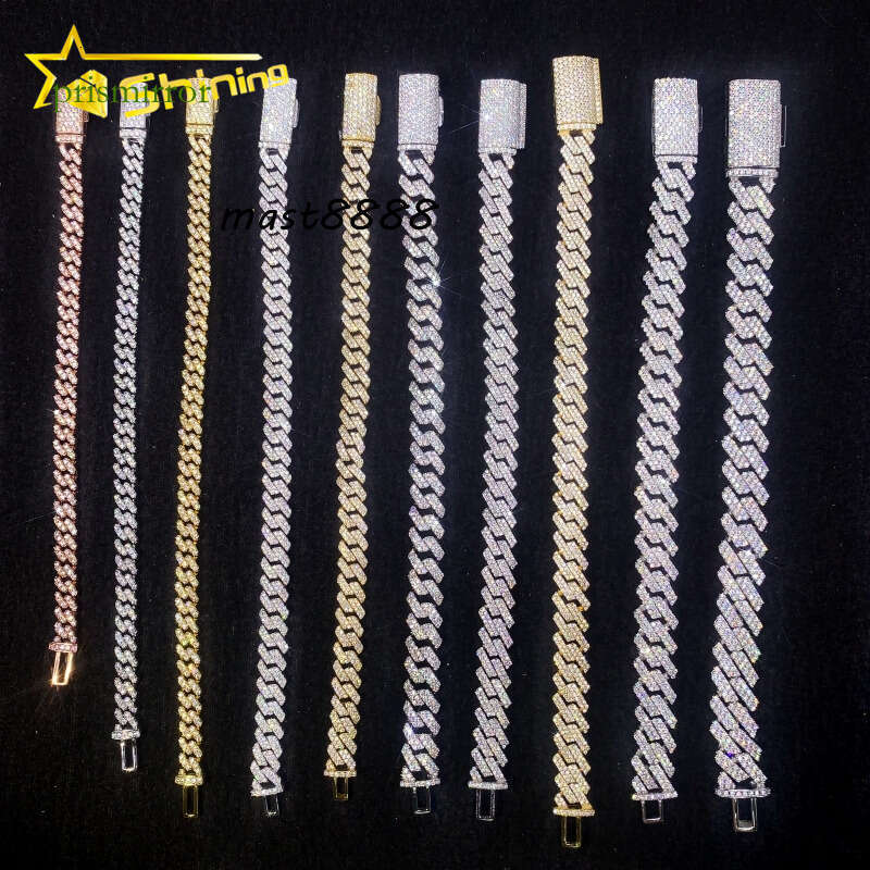 Worldwide Shipping Hip Hop Jewelry 6MM 8MM 10MM 12MM Sterling Sier VVS Moissanite Cuban Link Chain Bracelets