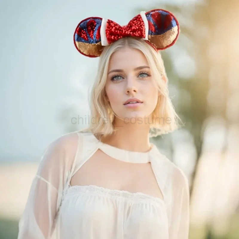 Disney Princess Headband Mickey Ear Rapunzel Snow White Sequin Bow Hair Hoop Gift Girl Accessories Dinosaurs Christmas Jack W250701