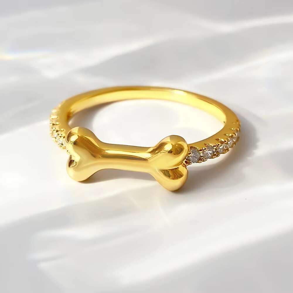 TIKTOK Animal Cute Dog Bone Pets 925 Sterling Silver Ring Hot Selling Vintage Rhodium 14K Gold Plated Zircon Bands