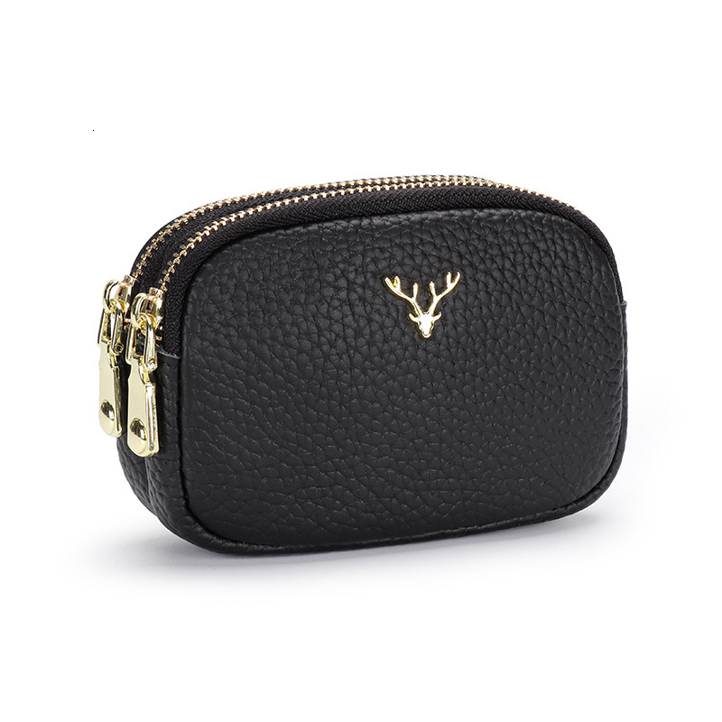 Genuine Luxury Wallet Leather Designer Wallet Women's Small Cute Mini Coin Purse Handheld First Layer Cowhide Double Zipper Lipstick Bag Earphone