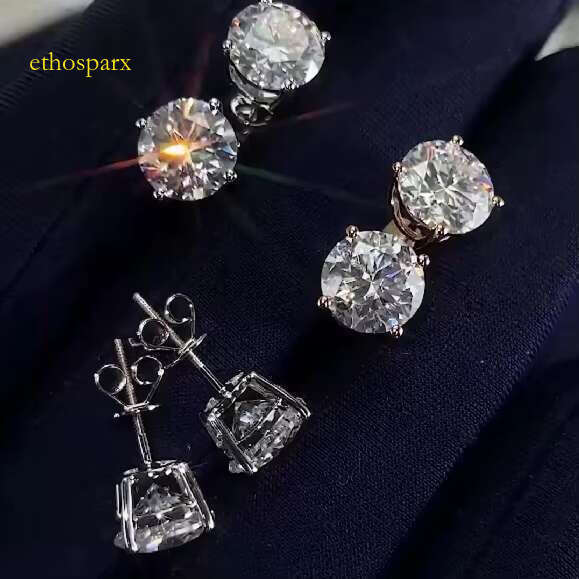 Popular for women 2ct round bright cut pointed inlaid sier rose gold electroplated VVS silica earrings