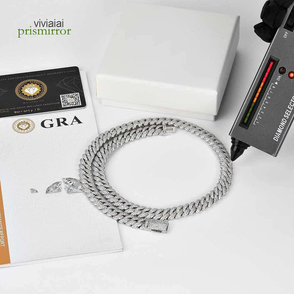 Pass Dia Tester Bracelet Jewelry 10mm Sterling sier VVS Moissanite Cuban Link Chain Necklace