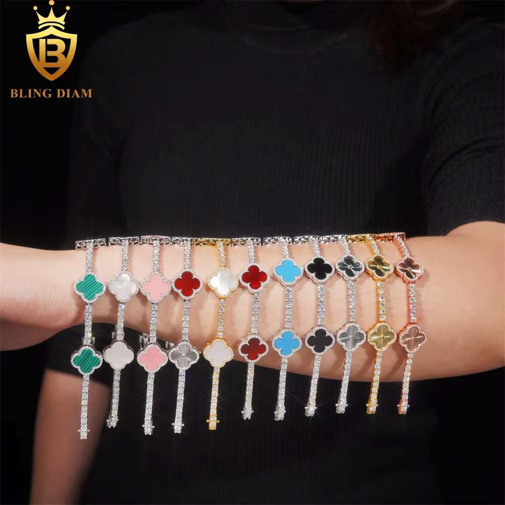 Fashion Flower Clover Leaf Moissanite Tennis Chain Moissanite Bracelet 925 Silver 3mm Moissanite Bracelet Pass Diamond test