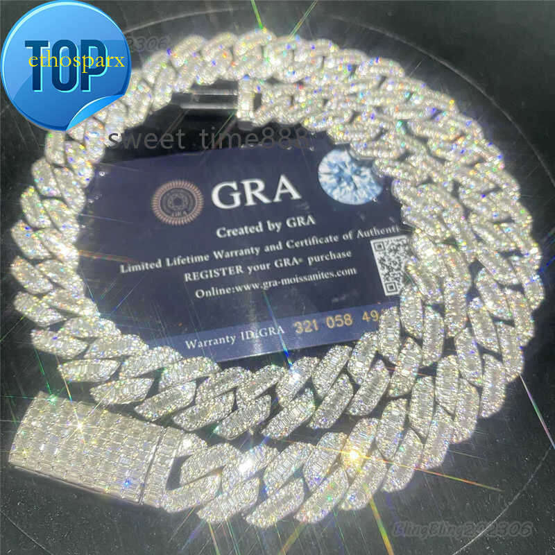 Iced Out Chains Hip Hop Jewelry Dia Men Gold Necklace Sier Fully VVS Moissanite Baguette Cuban Link Chain 20mm