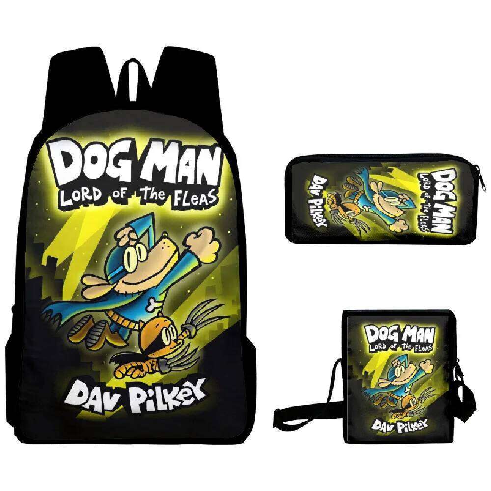 Fashion Novelty Cool Dog Man 3D Print 3pcs/Set pupil School Bags Laptop Daypack Backpack Inclined shoulder bag Pencil Case
