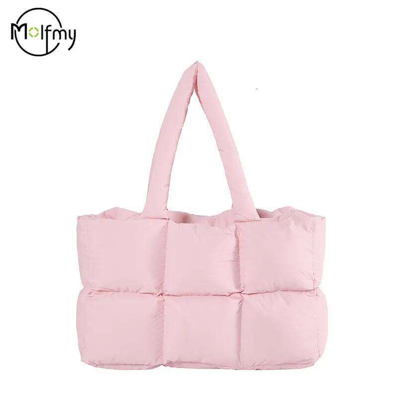 Women Tote Handbags Quilted Plaid Retro Trendy Checkered Waterproof Shoulder Bag Solid Color Winter Soft Large Capacity Bags