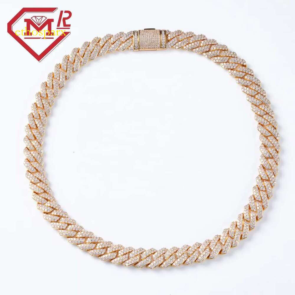 Hip hop Sier 12mm Two Rows Pin Set Vvs Silica Iced Miami Cuban Chain