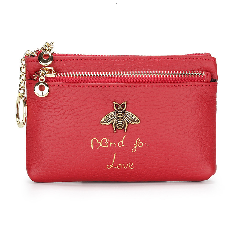 Top Layer Cowhide Luxury Wallet Women's Designer Wallet Coin Purse 2025 New Key Bag Fashion Little Bee Zipper Coin Bag One Piece