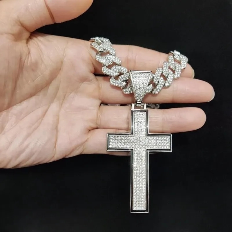 Men Women Hip Hop Cross Pendant Necklace with 14mm Cuban Chain Hiphop Iced out pendants Necklaces Fashion Punk Jewelry Gifts 250628