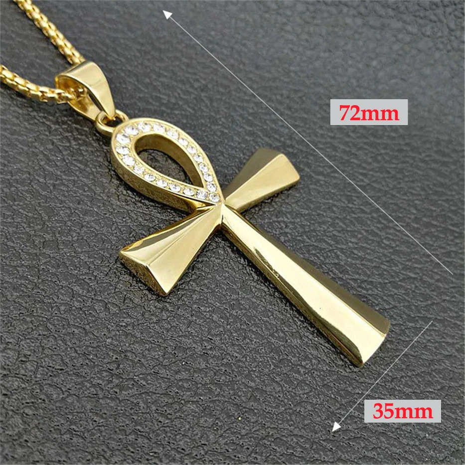 Egypt Iced Out Bling Ankh Cross Pendant Necklace For Women And Men Key of Life Stainless Steel Egyptian Jewelry Drop 250628