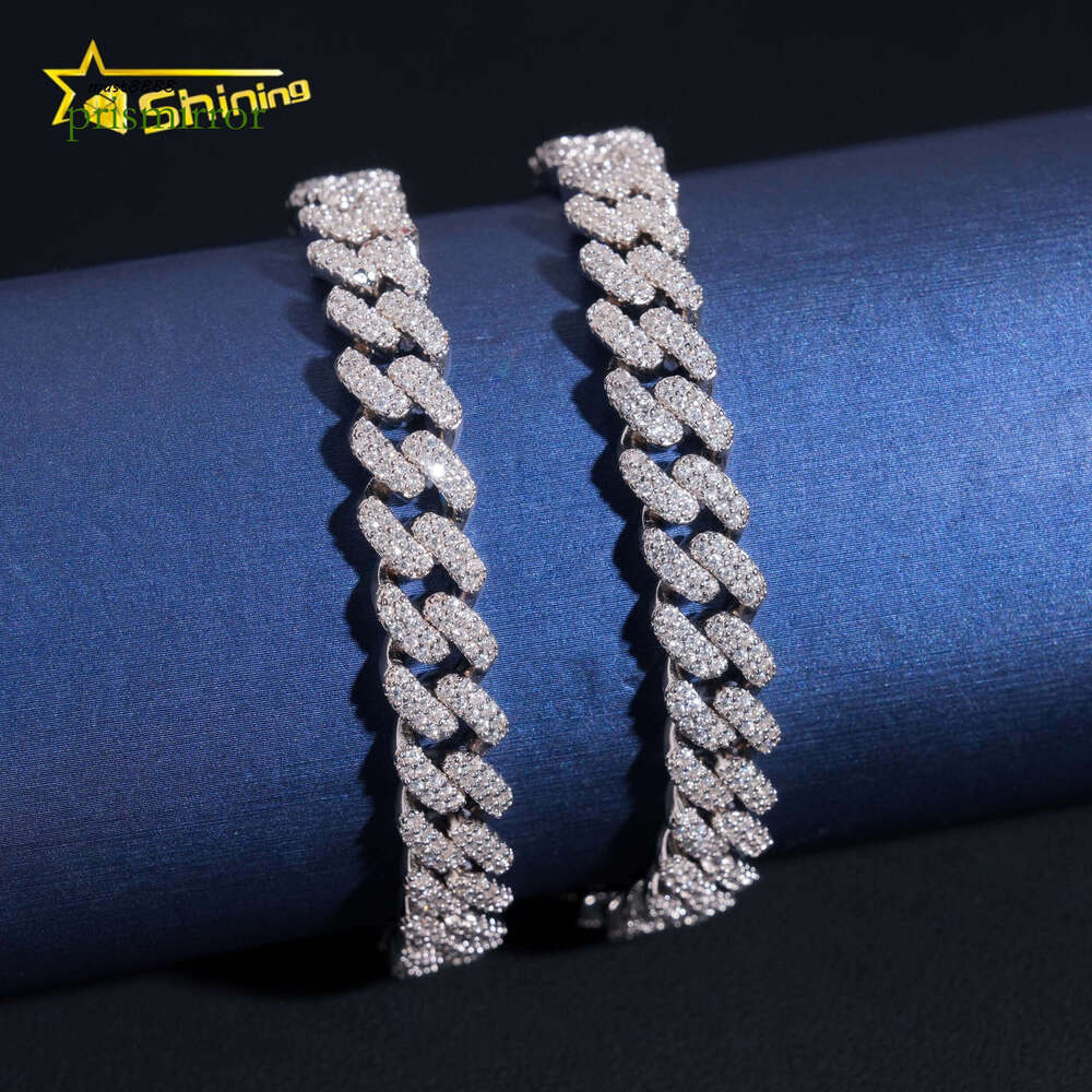 Hot Selling Sterling Sier 8mm Width 2 Row Hip Hop Iced Out Moissanite Cuban Link Bracelet