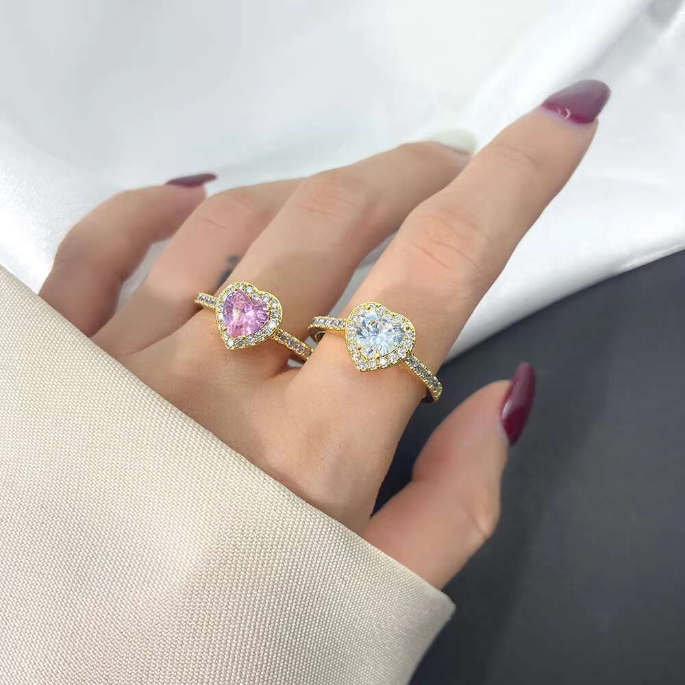 Wholesale 925 Sterling Silver Stacking Rings High Quality Trendy Heart Shape Pink Zirconia Rings Fine Jewelry for Parties