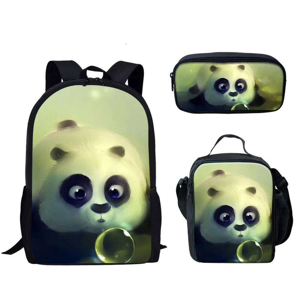 Fashion Novelty Cool Panda 3D Print 3pcs/Set pupil School Bags Laptop Daypack Backpack Lunch bag Pencil Case