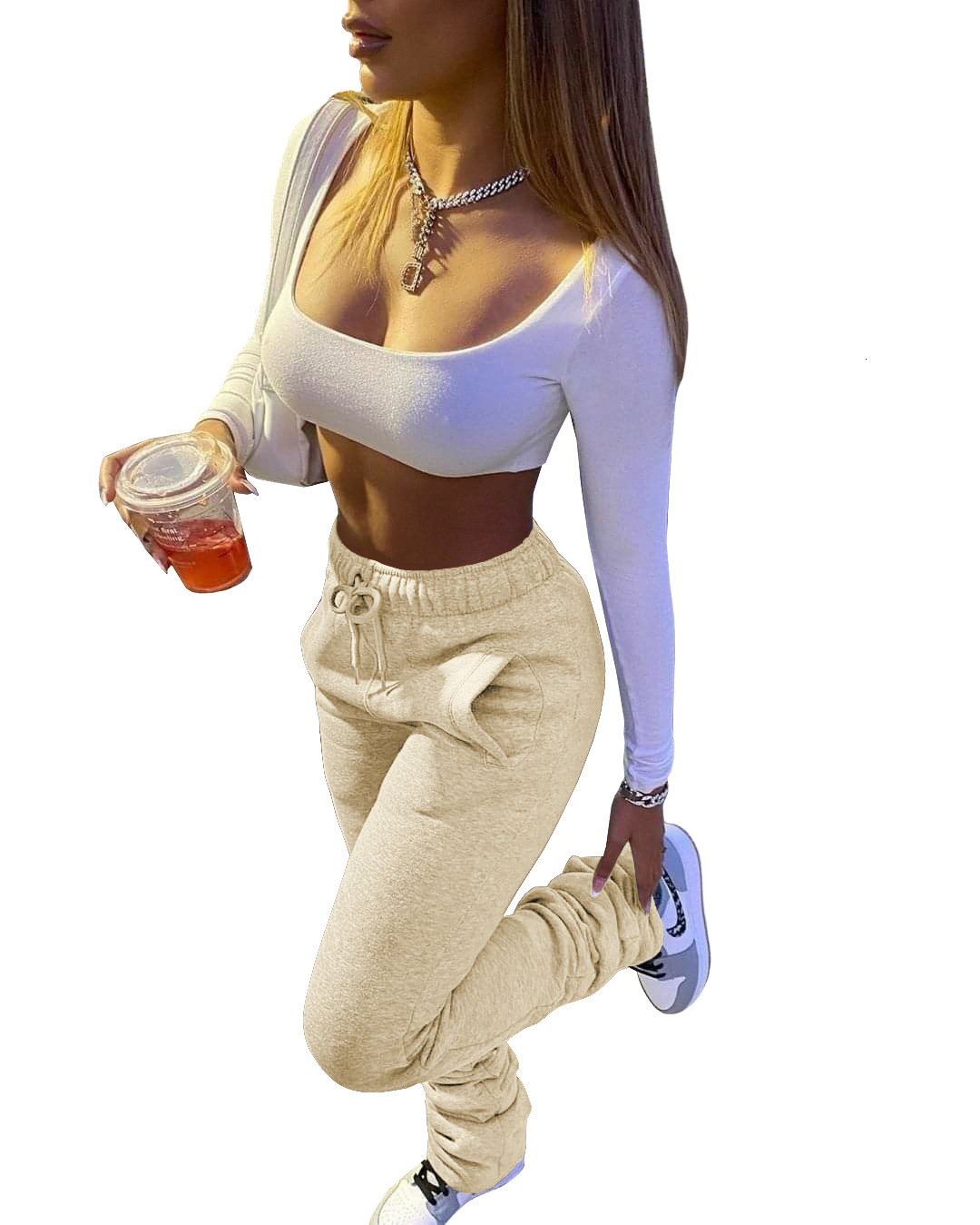 2025 Thickened Sweatshirt Pants Women's Sweatshirt Pants Women's Drawstring Stacked Pants Explosive With Pockets