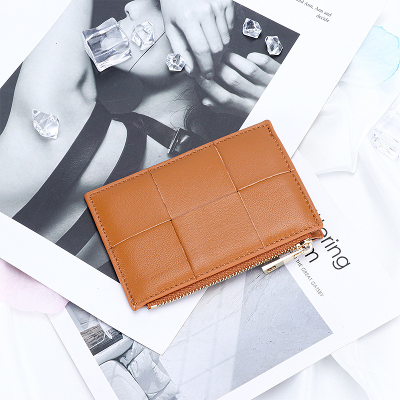 Card Luxury Wallet 2025 New Designer Wallet Holder Women's Sheepskin Woven Coin Purse Ins Small Ultra-thin Exquisite Zipper Multi-functional Coin