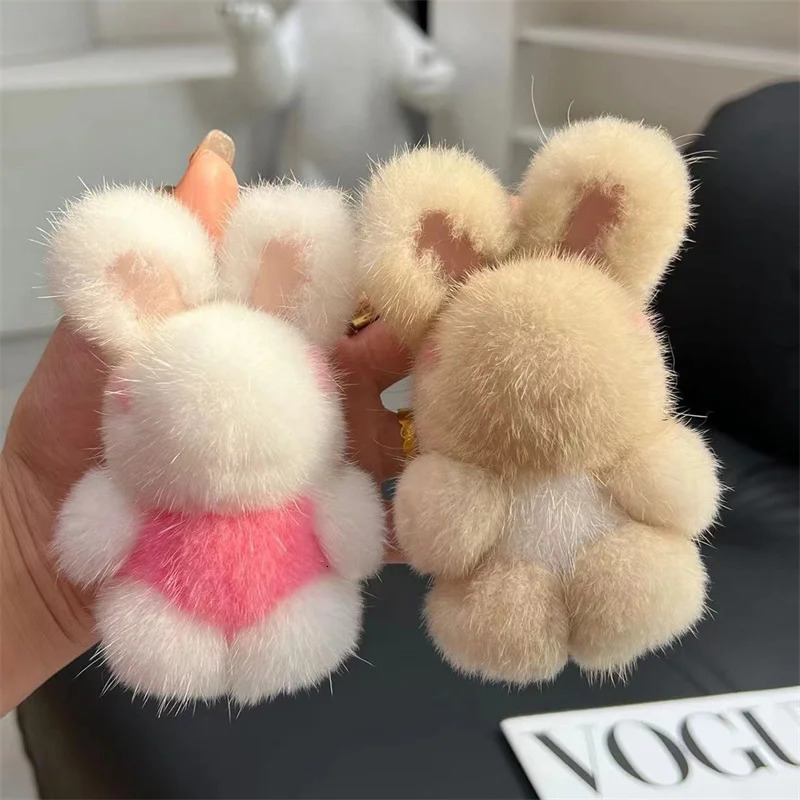 Mink Fur Rabbit Keychains Pendant Bunny Keychain Solf Cute Rabbit Toy Key Chain Charms Decoration Accessories Gift For Girls 250627