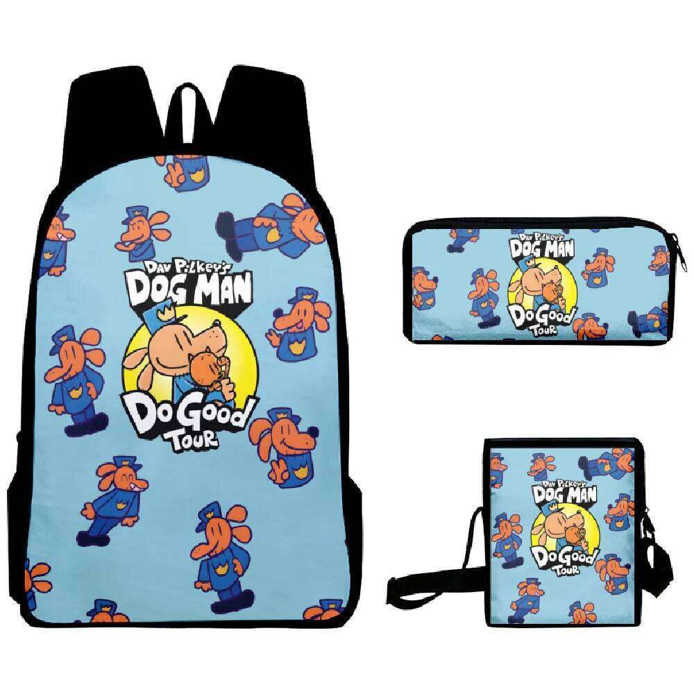 Fashion Novelty Cool Dog Man 3D Print 3pcs/Set pupil School Bags Laptop Daypack Backpack Inclined shoulder bag Pencil Case