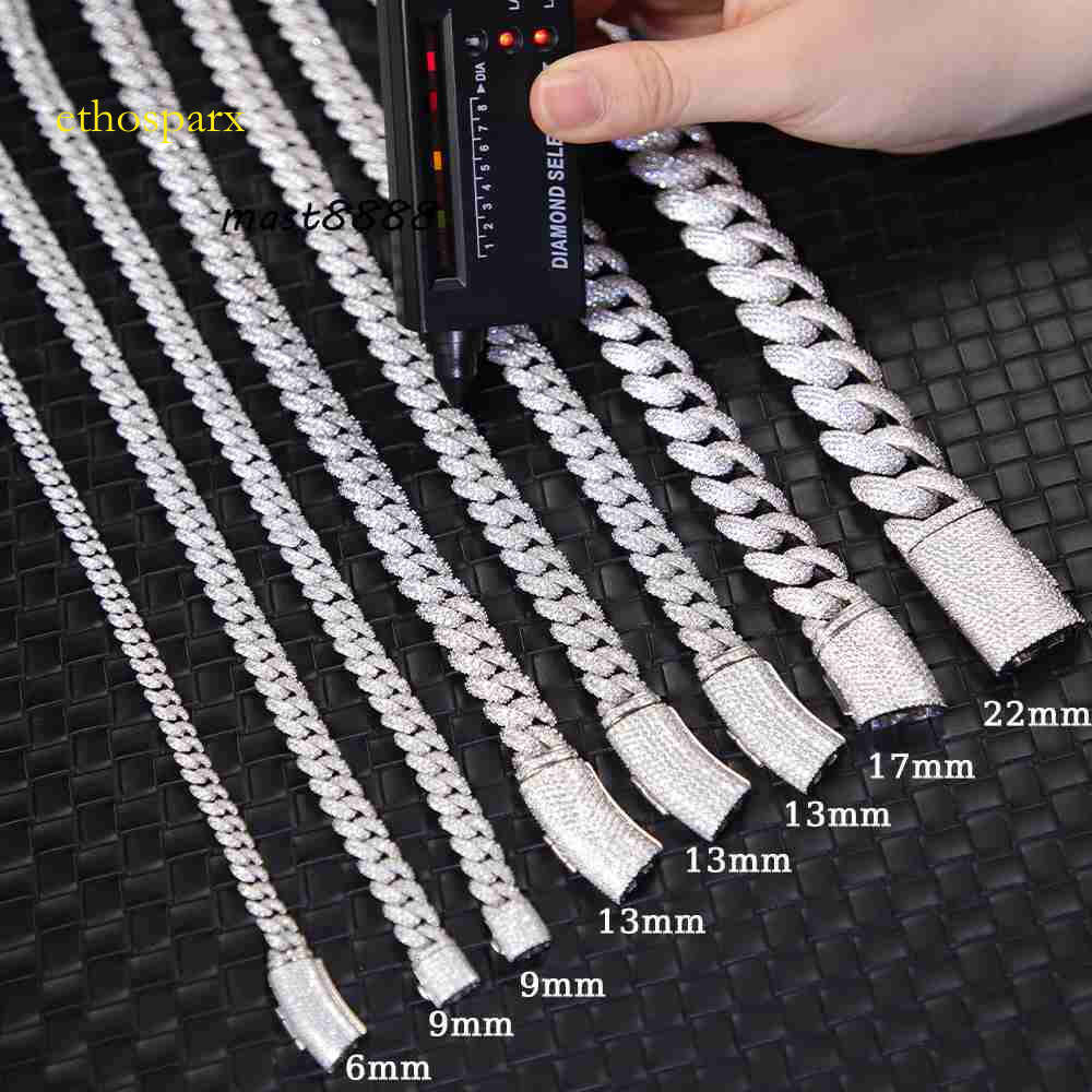 Yu Ying Iced Out 6mm-13mm Vvs Moissanite Dia S Sterling Sier Cuban Link Chain for Mens Hiphop Jewlery