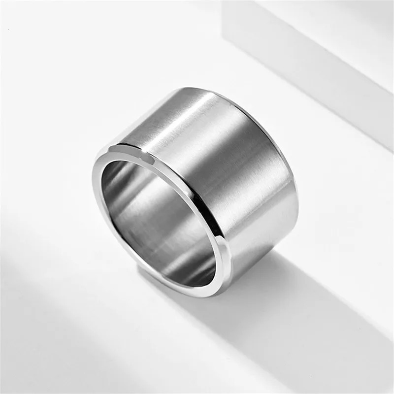 High Quality 15mm Chunky Brushed Ring For Men Stainless Steel Wide Bulky Punk With Beveled Edges Male Band Jewelry Accessories 250701